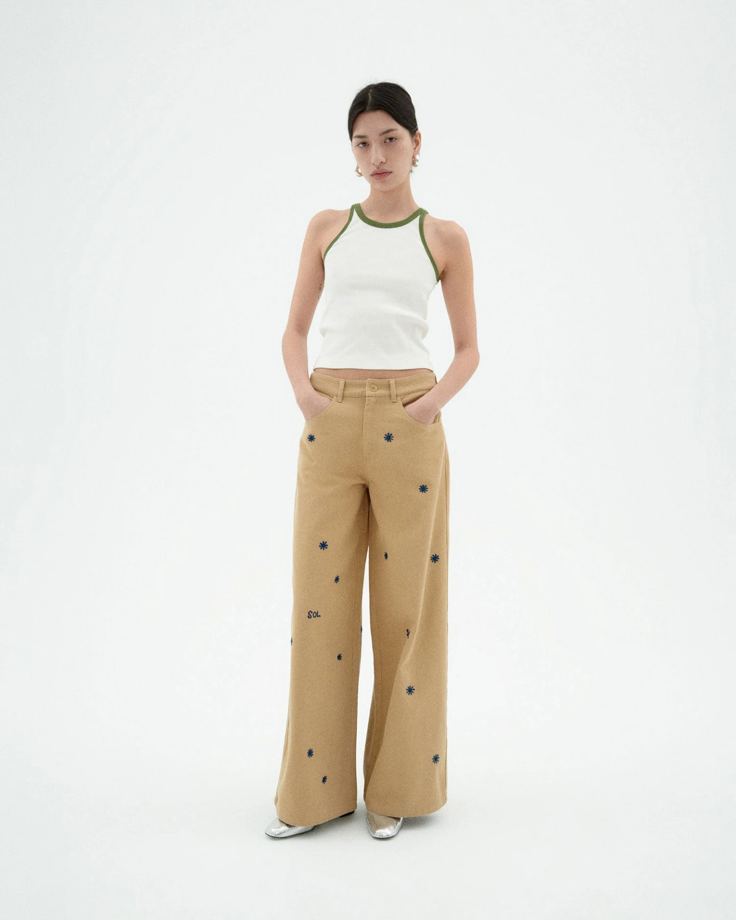 Thinking MU Damen vegan Top Harriet Contrast Weiß Grün – Ansicht 2