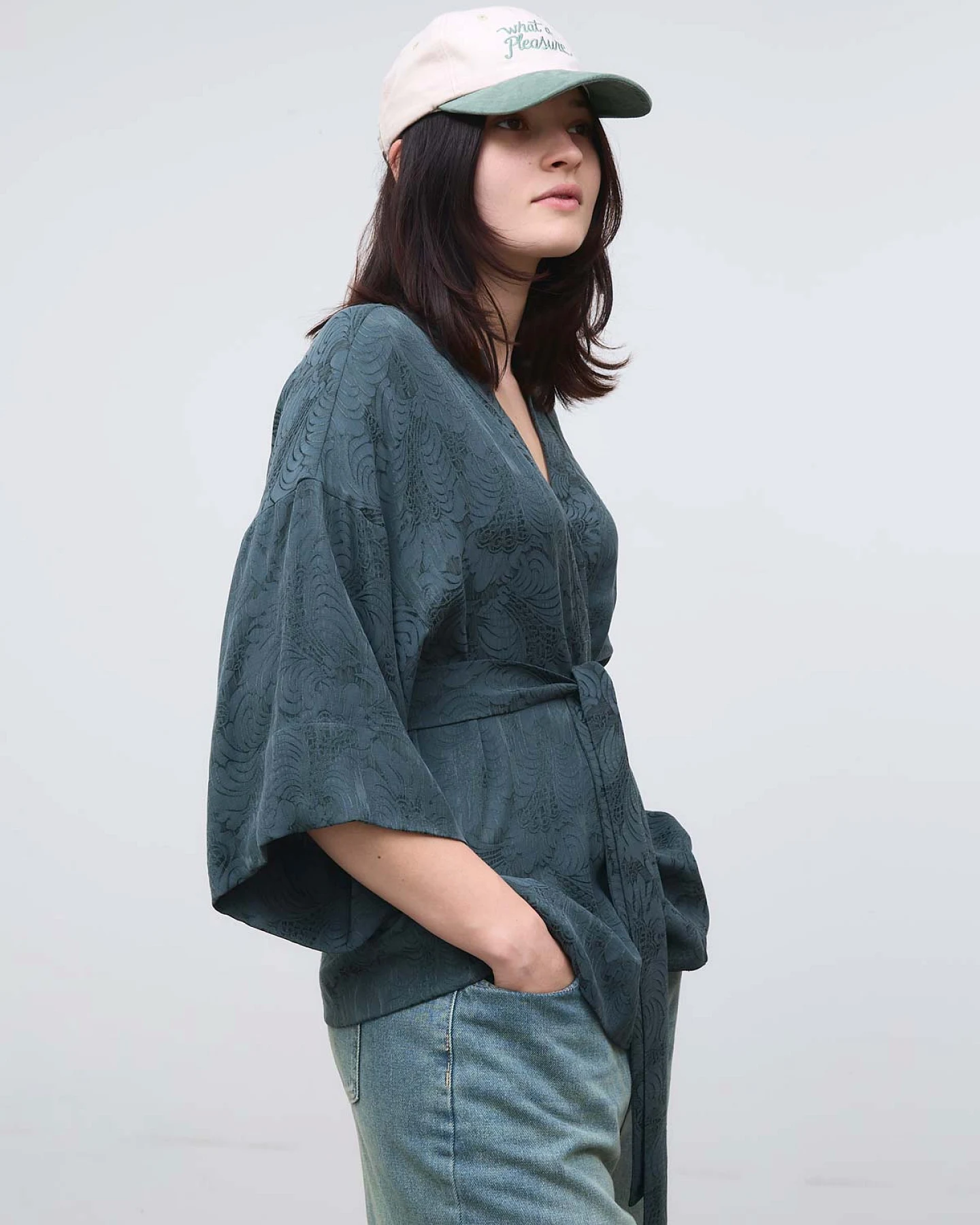Yahmo Damen vegan Kimono Gerda Eclipse Blau – Ansicht 2