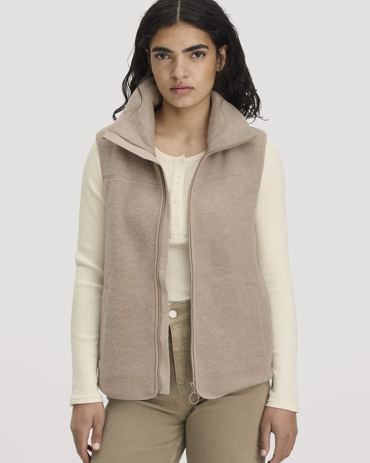hessnatur Damen Wollfleece Weste Regular aus Merinowolle - beige - Größe M