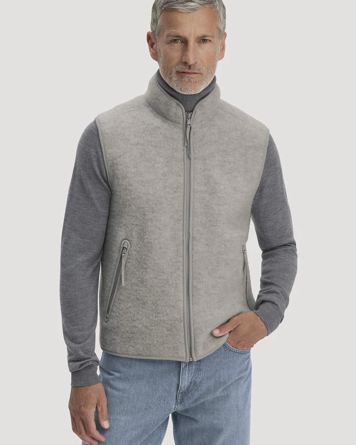 hessnatur Herren Wollfleece Weste Regular aus Bio-Merinowolle - grau - Größe 46