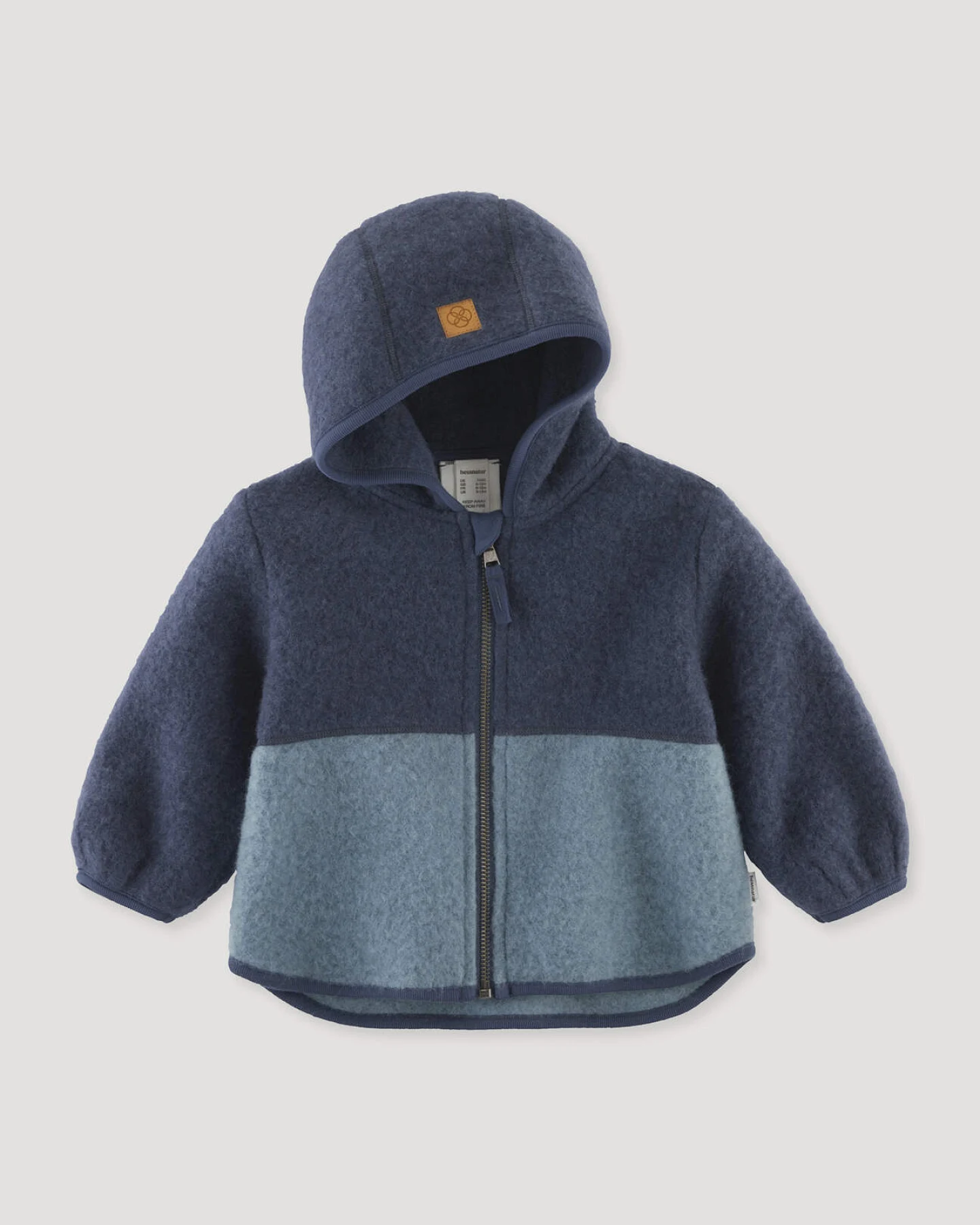 hessnatur Baby Wollfleece Jacke Colourblock aus Bio-Merinowolle - blau - Größe 86/92 – Ansicht 2