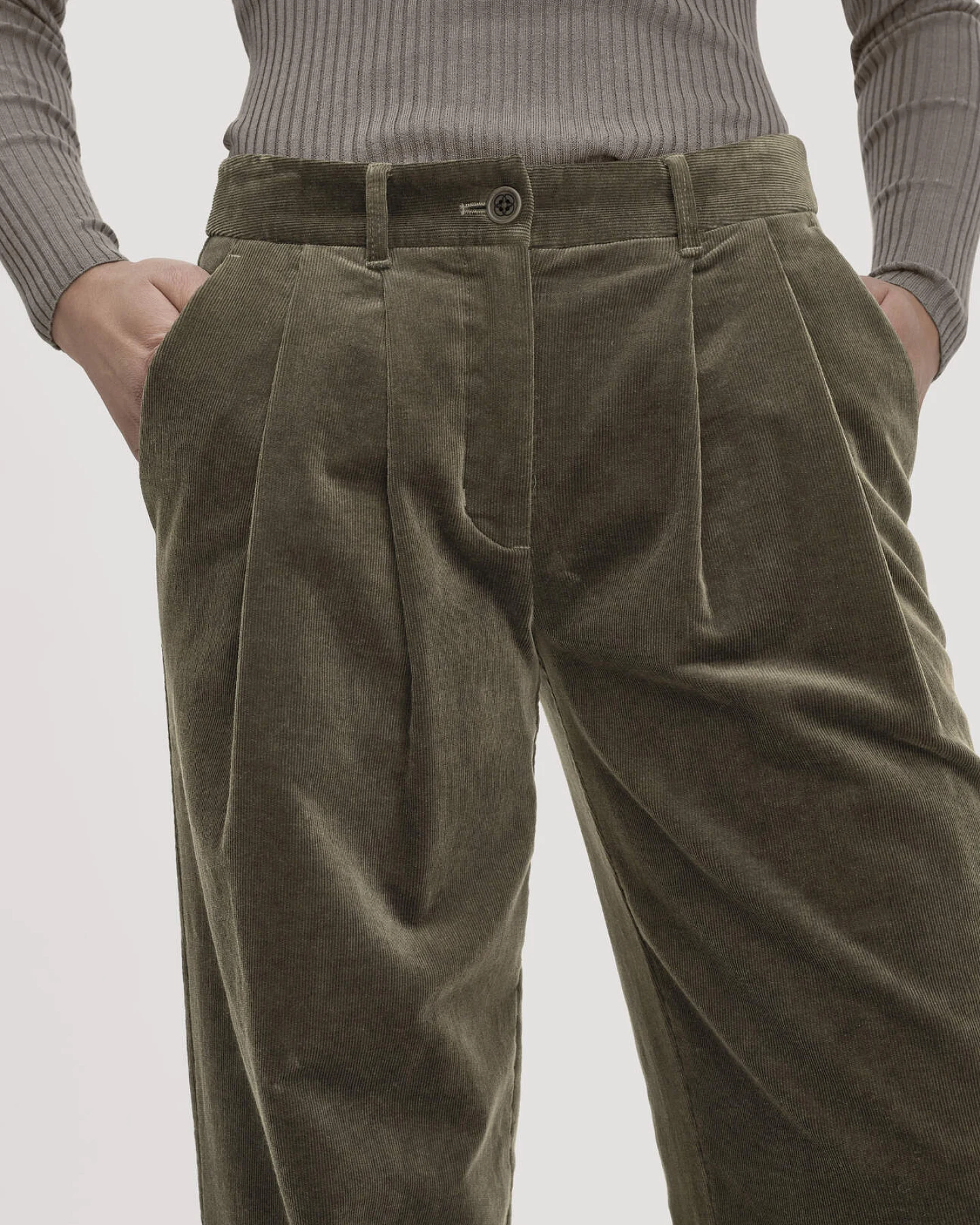 hessnatur Damen Cordhose Wide Leg aus Bio-Baumwolle - grün - Größe 44 – Ansicht 3