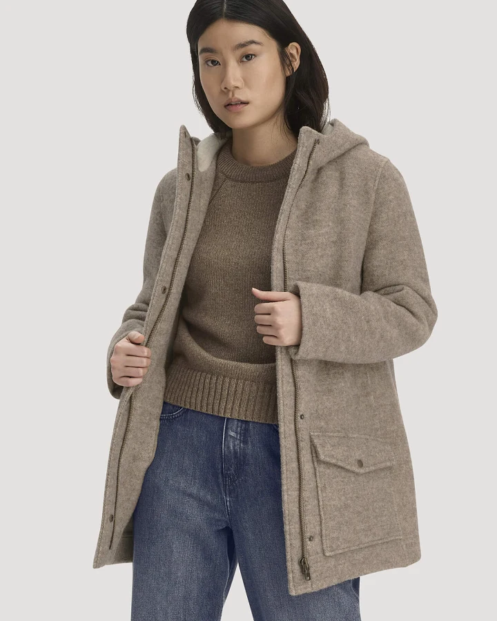 hessnatur Damen Rhön-Parka mit Kapuze Regular aus Rhönwolle und europäischer Schurwolle - beige - Größe 40