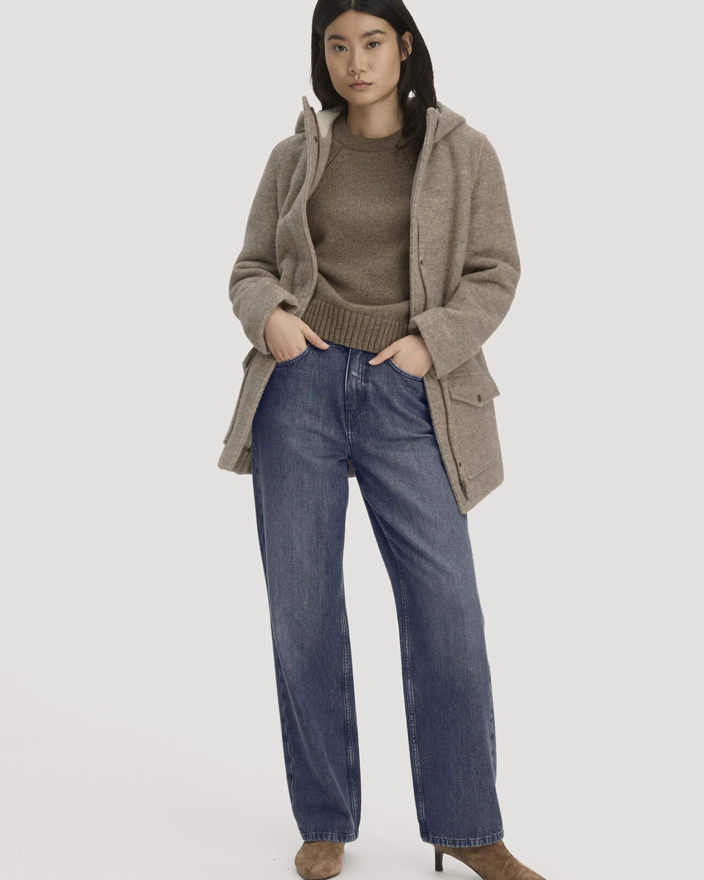 hessnatur Damen Rhön-Parka mit Kapuze Regular aus Rhönwolle und europäischer Schurwolle - beige - Größe 38 – Ansicht 2