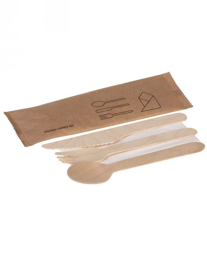 naturesse® Naturesse – Holzbesteck-Set 4-teilig (250er-Pack, einzeln in Papierhülle verpackt)