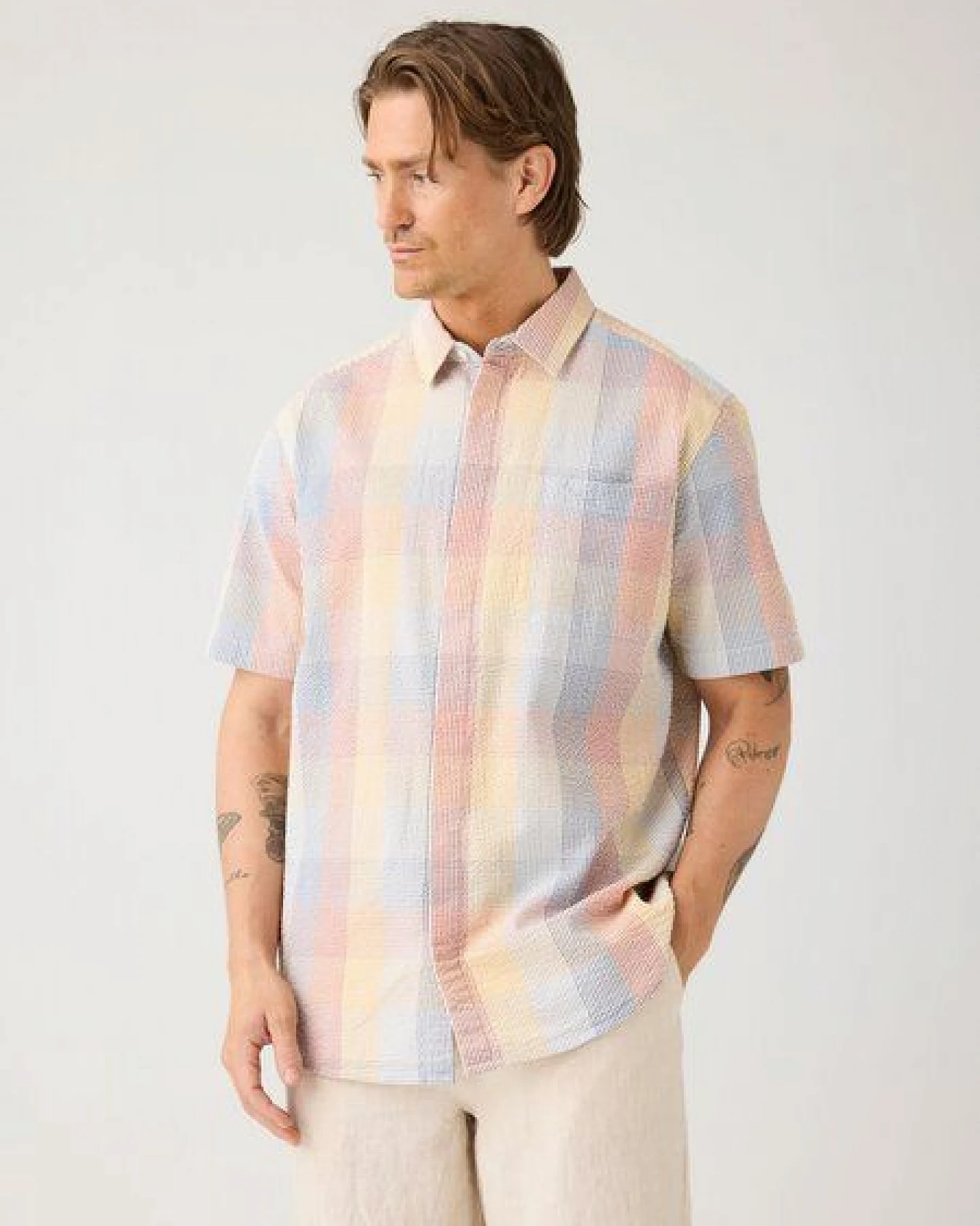 KnowledgeCotton Apparel Lockeres kurzarm Seersucker-Hemd aus Bio-Baumwolle – Ansicht 3
