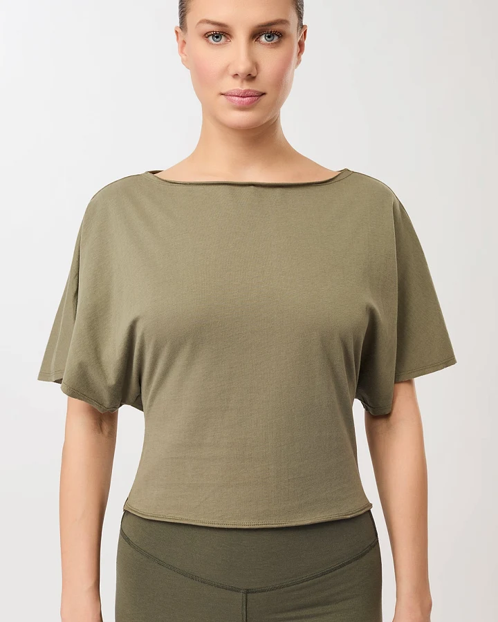 MANDALA Damen vegan T-Shirt Mit Schleife Am Rücken Khaki