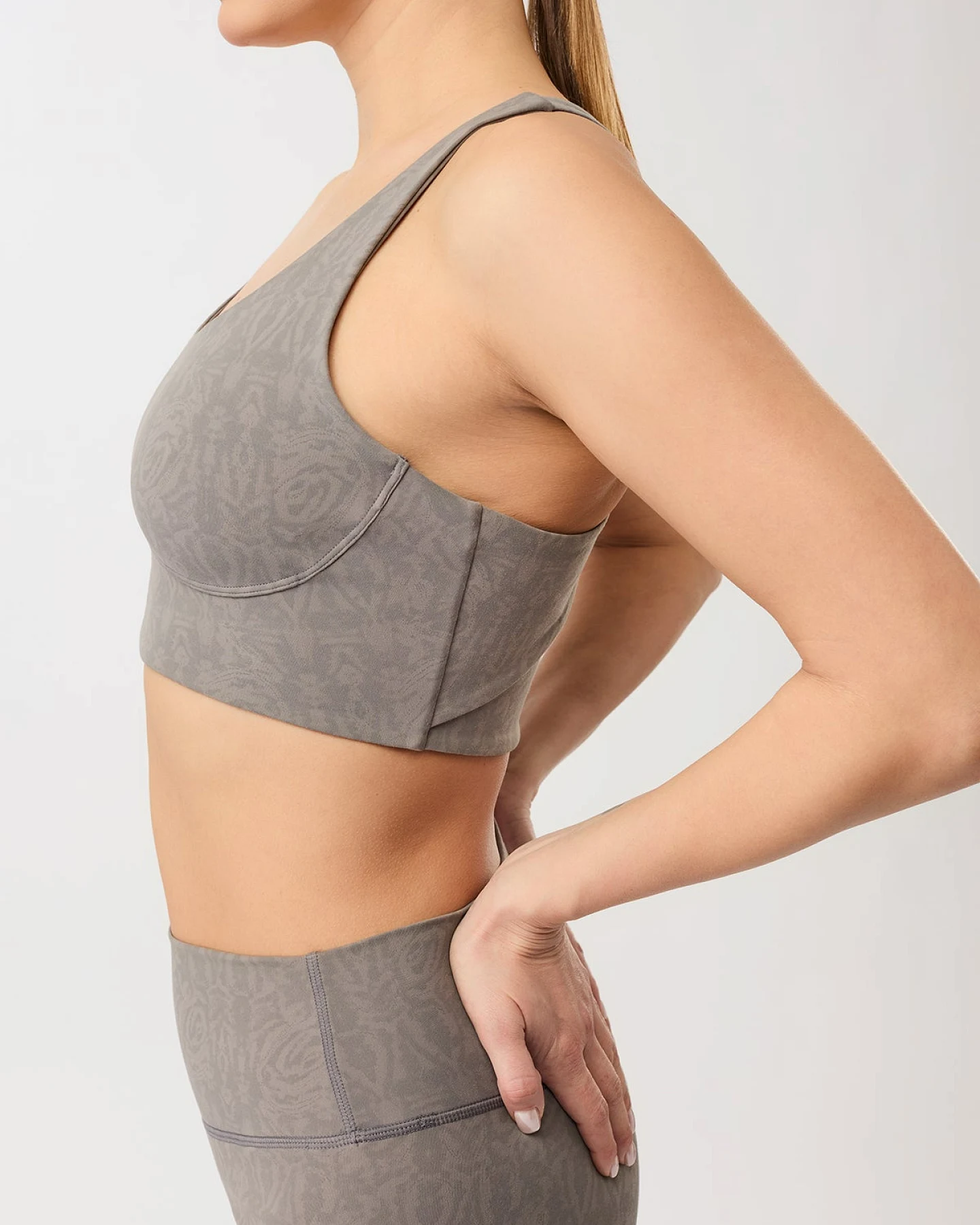 MANDALA Damen vegan Sport-Bh Monoprinted Grau – Ansicht 2