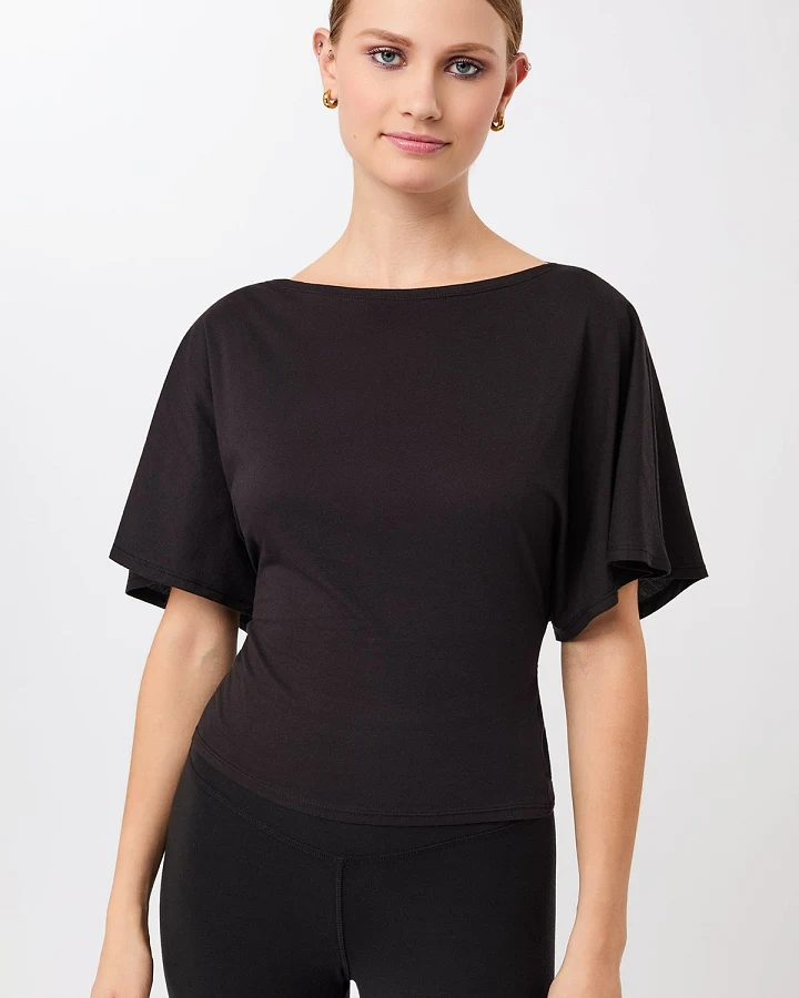 MANDALA Damen vegan T-Shirt Mit Schleife Am Rücken Schwarz