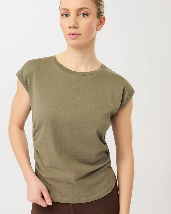 MANDALA Damen vegan Top Side Ruffled Khaki