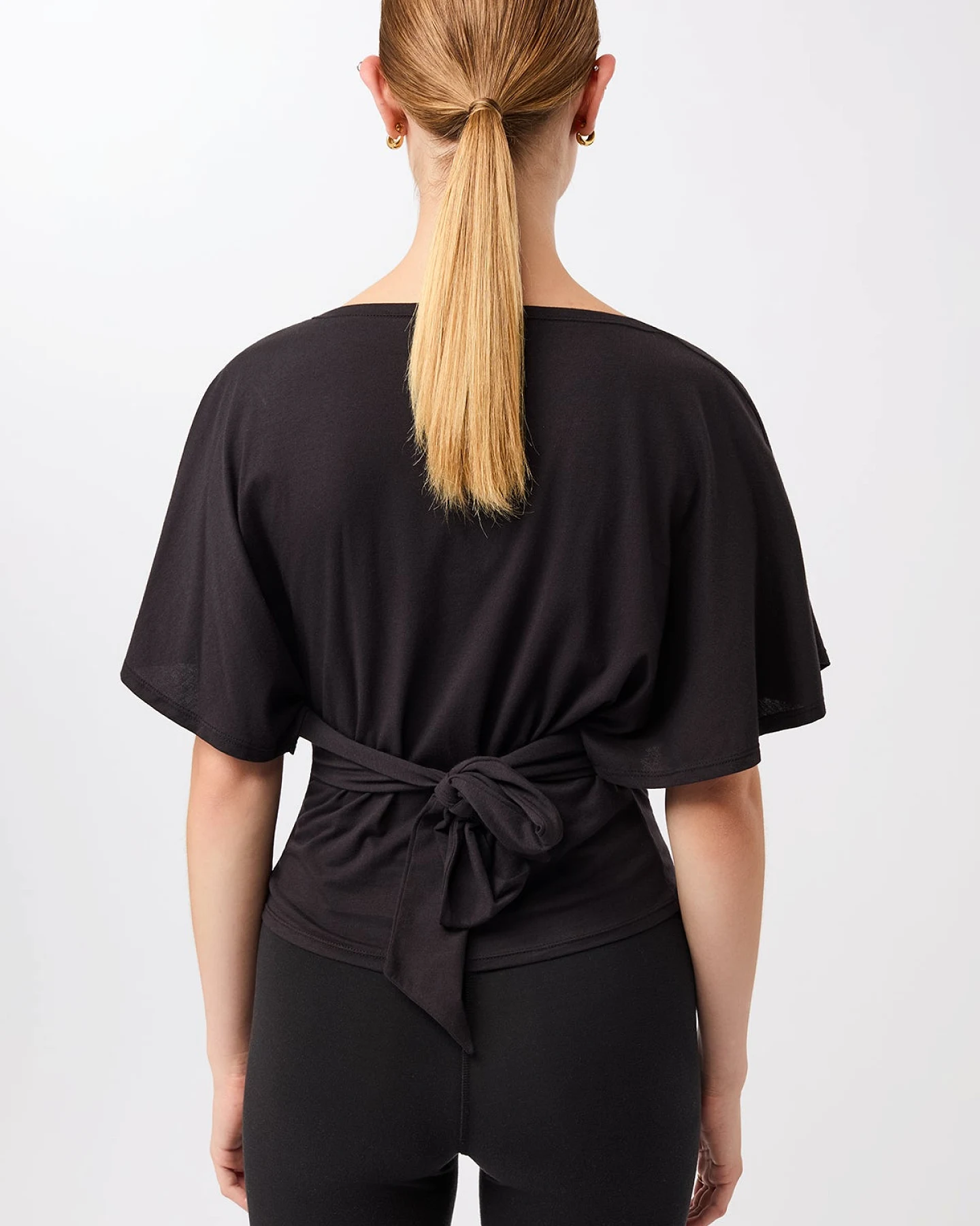 MANDALA Damen vegan T-Shirt Mit Schleife Am Rücken Schwarz – Ansicht 2