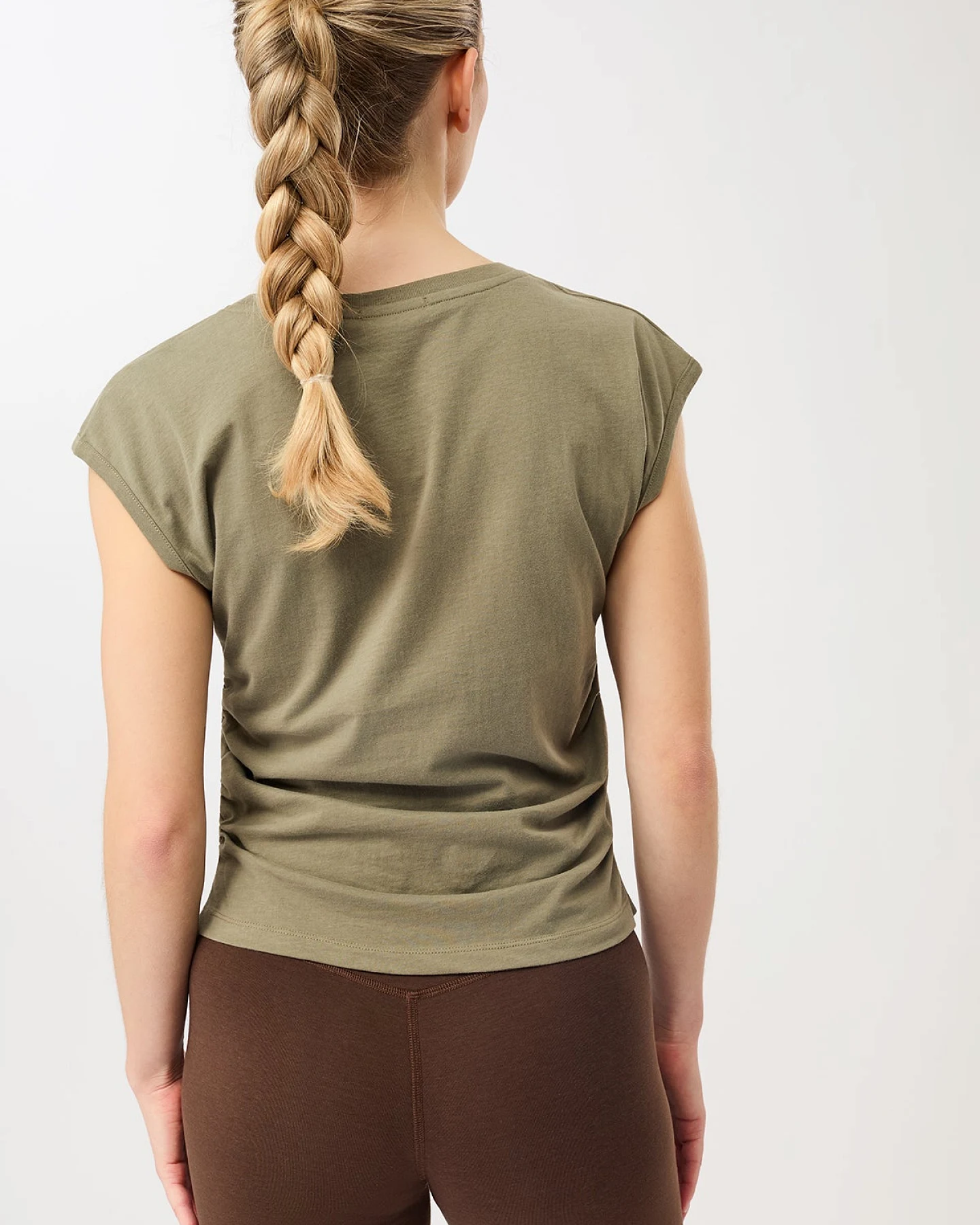 MANDALA Damen vegan Top Side Ruffled Khaki – Ansicht 2