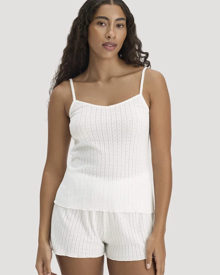 hessnatur Damen Pointelle Spaghetti Top PURE COTTON aus Bio-Baumwolle - weiß - Größe 44