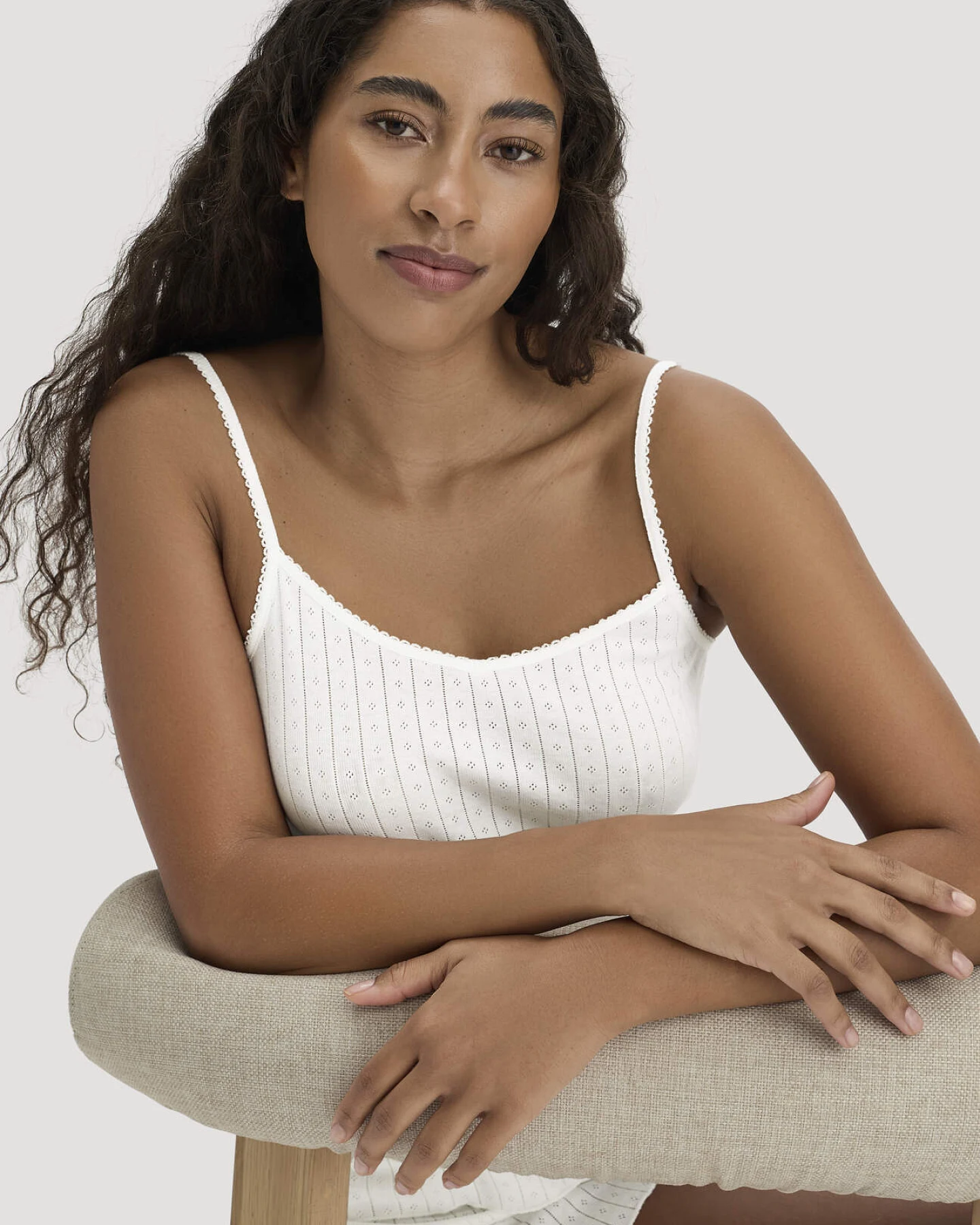hessnatur Damen Pointelle Spaghetti Top PURE COTTON aus Bio-Baumwolle - weiß - Größe 46 – Ansicht 2