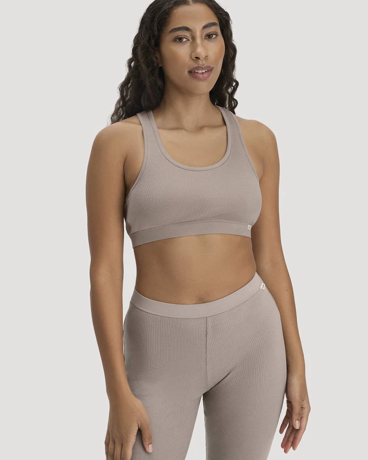 hessnatur Damen Bustier Racerback SOFT RIB aus Bio-Baumwolle - beige - Größe 34