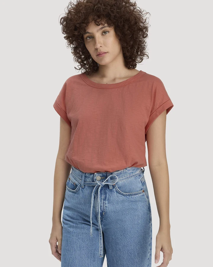 hessnatur Damen Light Slub T-Shirt Relaxed aus Bio-Baumwolle - orange - Größe 46
