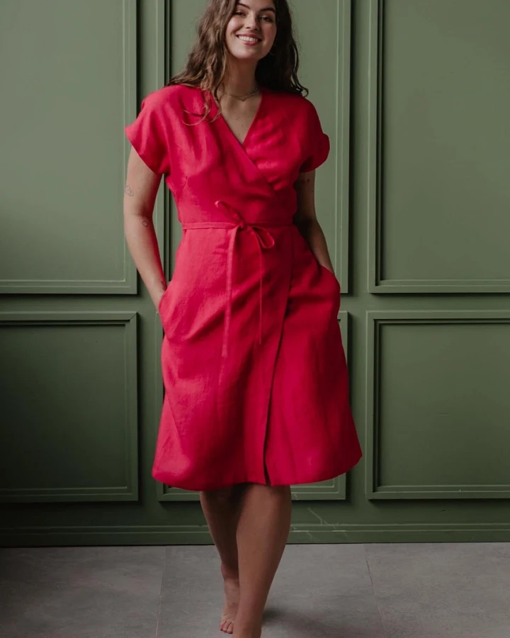 AmourLinen Damen vegan Wickelkleid Olivia Viva Magenta