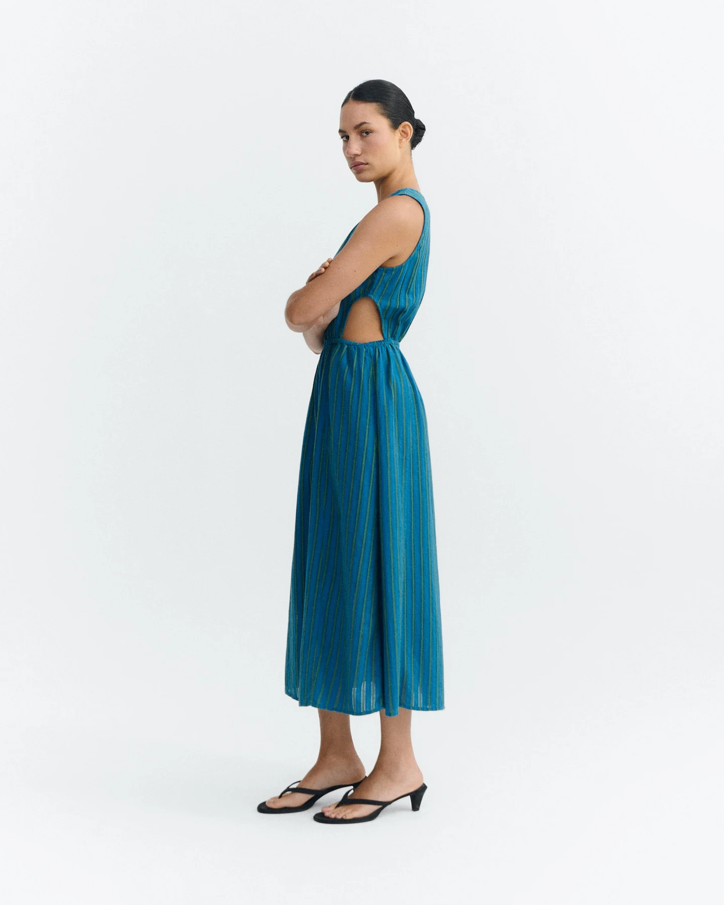 Thinking MU Damen vegan Midikleid Kin Windsor Stripes Blau – Ansicht 2