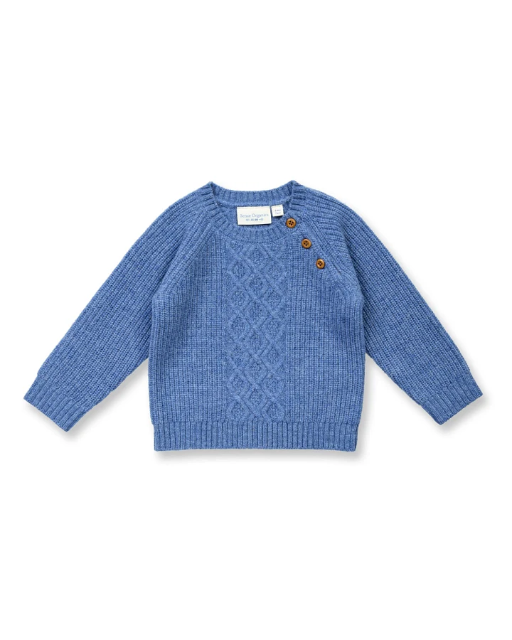 Sense Organics - Merino-Pullover mit Zopfmuster jeansblau melange