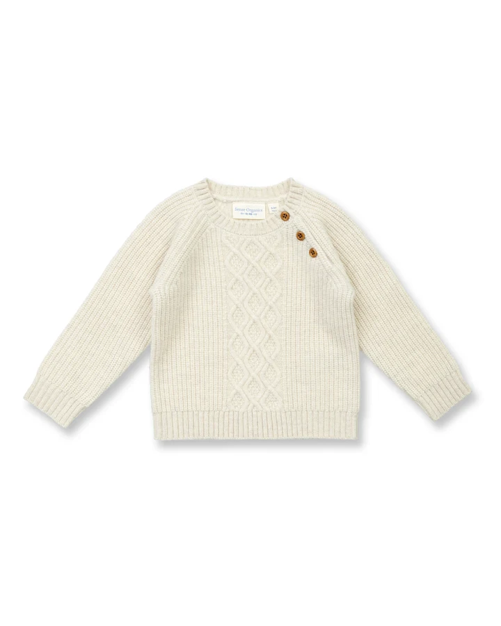 Sense Organics - Merino-Pullover mit Zopfmuster creme melange