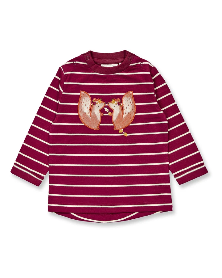 Sense Organics - Langarmshirt "Eichhörnchen" weinrot gestreift