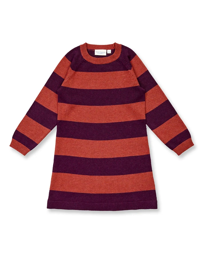 Sense Organics - Strick-Kleid bordeaux gestreift