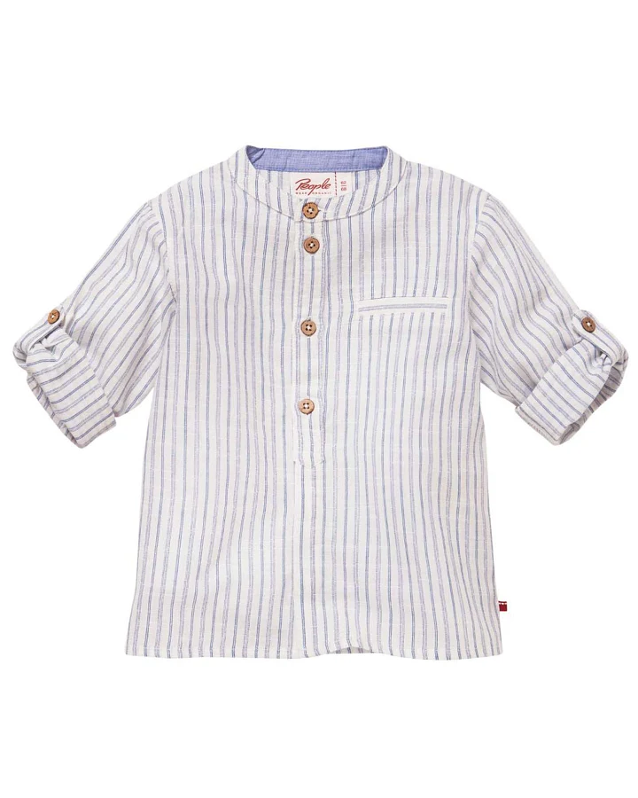 People Wear Organic - Hemd zum Krempeln hellblau-weiß