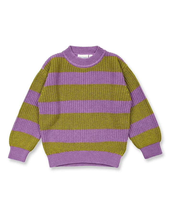 Sense Organics - Strick-Pullover lila-grün gestreift