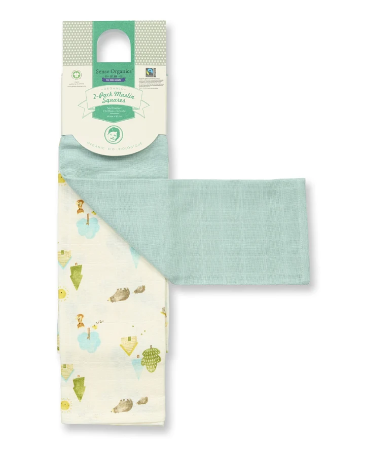 Sense Organics - Mulltücher 2er Set 80x80cm "Wald" mint