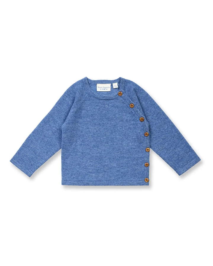 Sense Organics - Merino-Wickelpullover mit Knopfleiste jeansblau melange