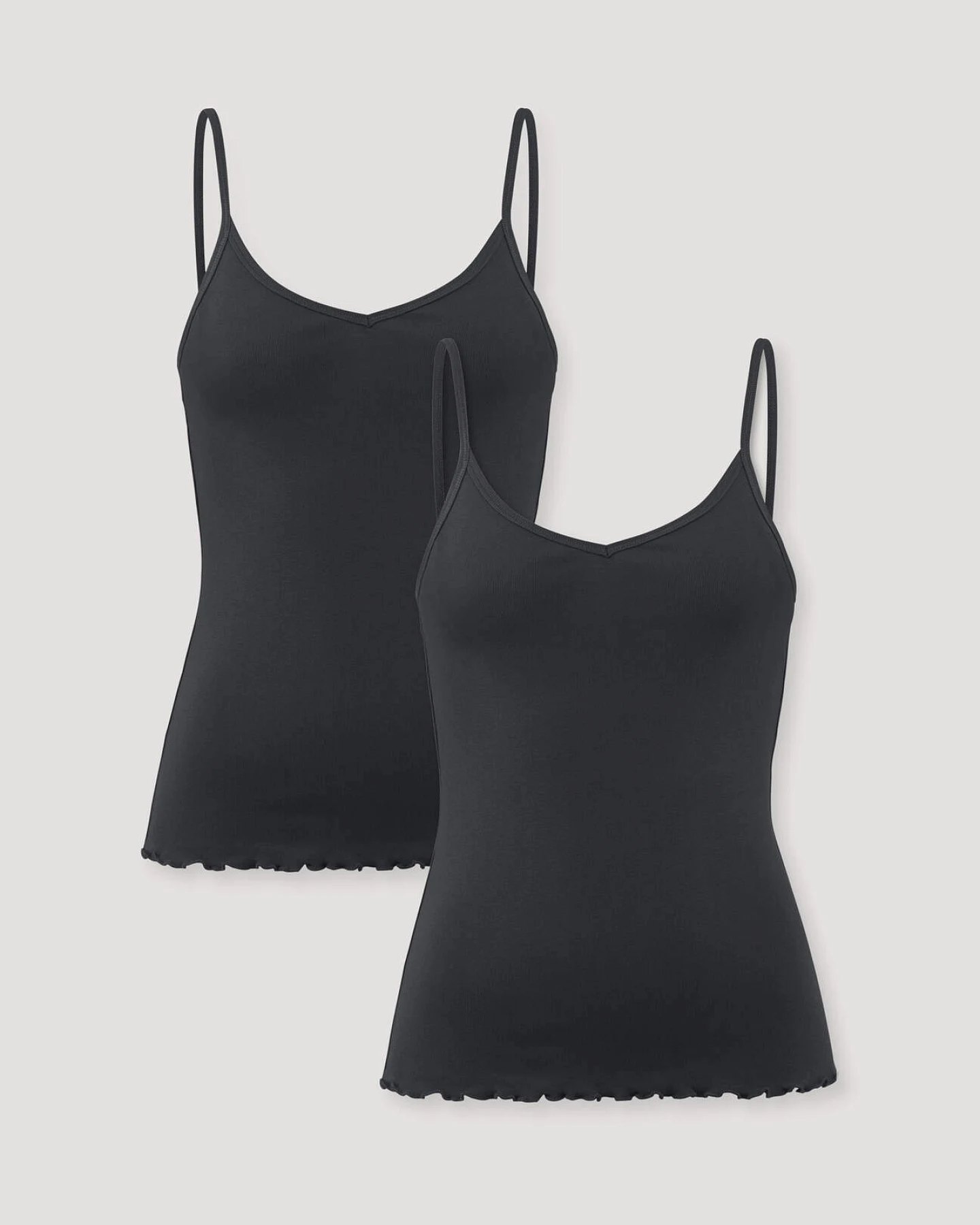 hessnatur Damen Spaghetti Top V-Neck im 2er-Pack PURE COTTON aus Bio-Baumwolle - schwarz - Größe 38 – Ansicht 3