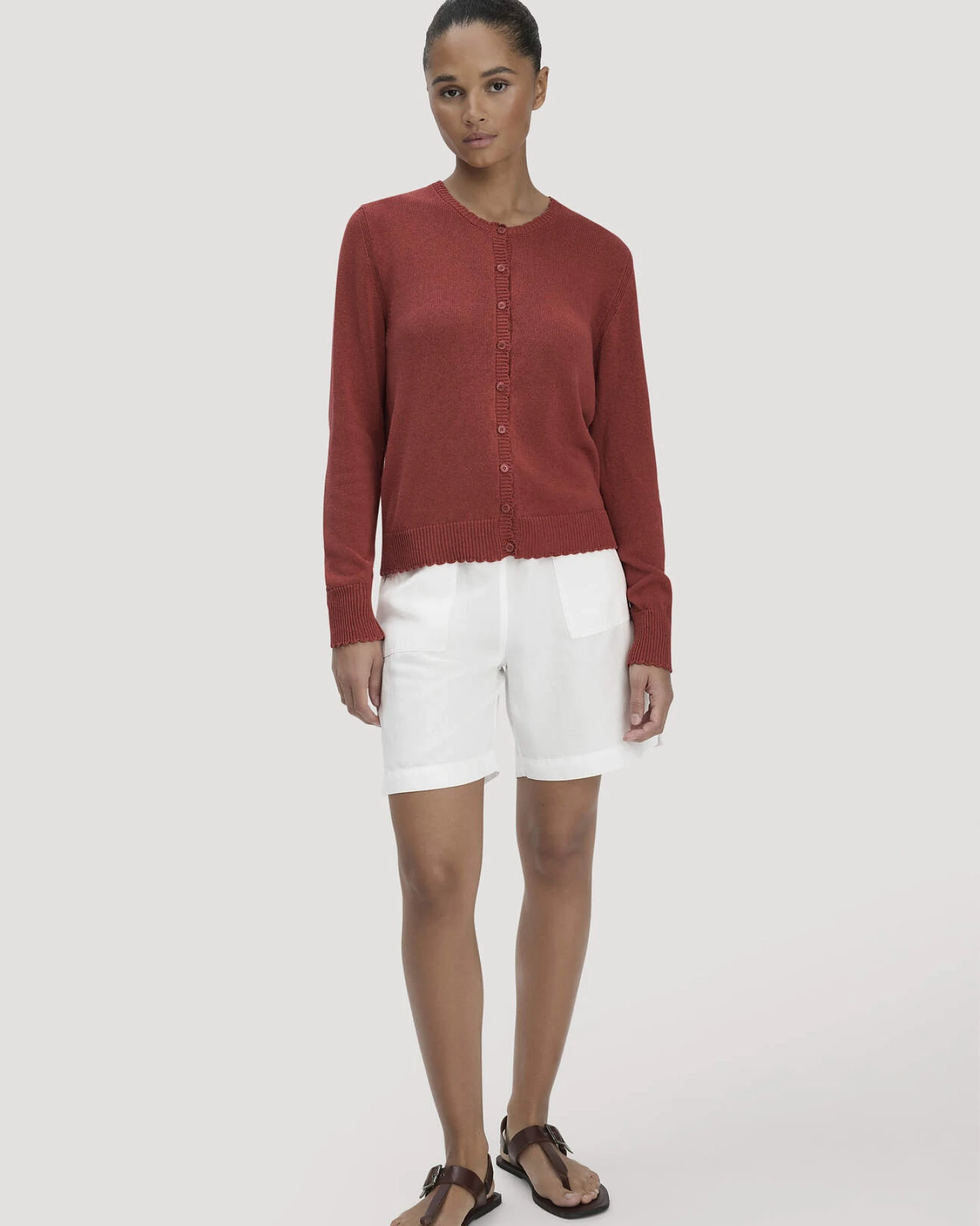 hessnatur Damen Strick Jacke Regular aus Leinen mit Baumwolle und Viskose - braun - Größe M – Ansicht 2