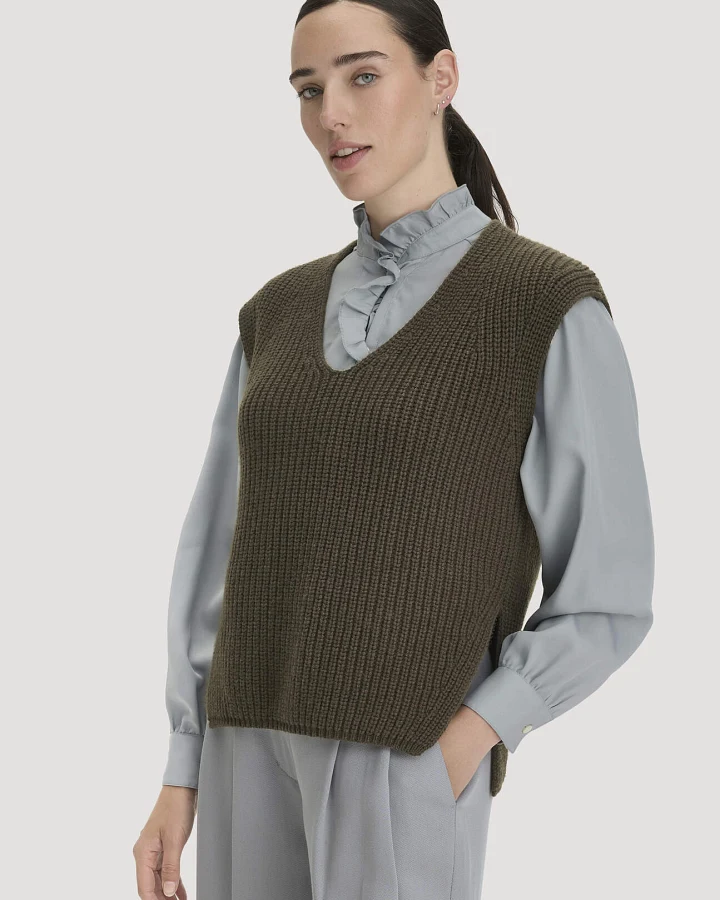 hessnatur Damen Strick Pullover Relaxed aus Bio-Baumwolle und Schurwolle - grün - Größe L