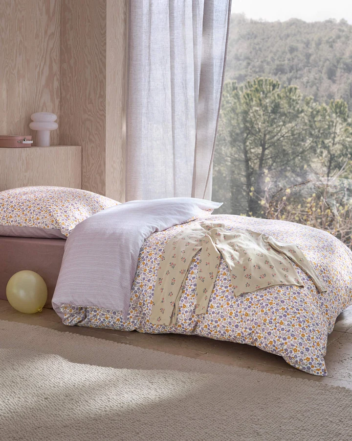 hessnatur Baby Biber Wende-Bettwäsche Set aus Bio-Baumwolle - lila - Größe 100x135 / 40x60 cm