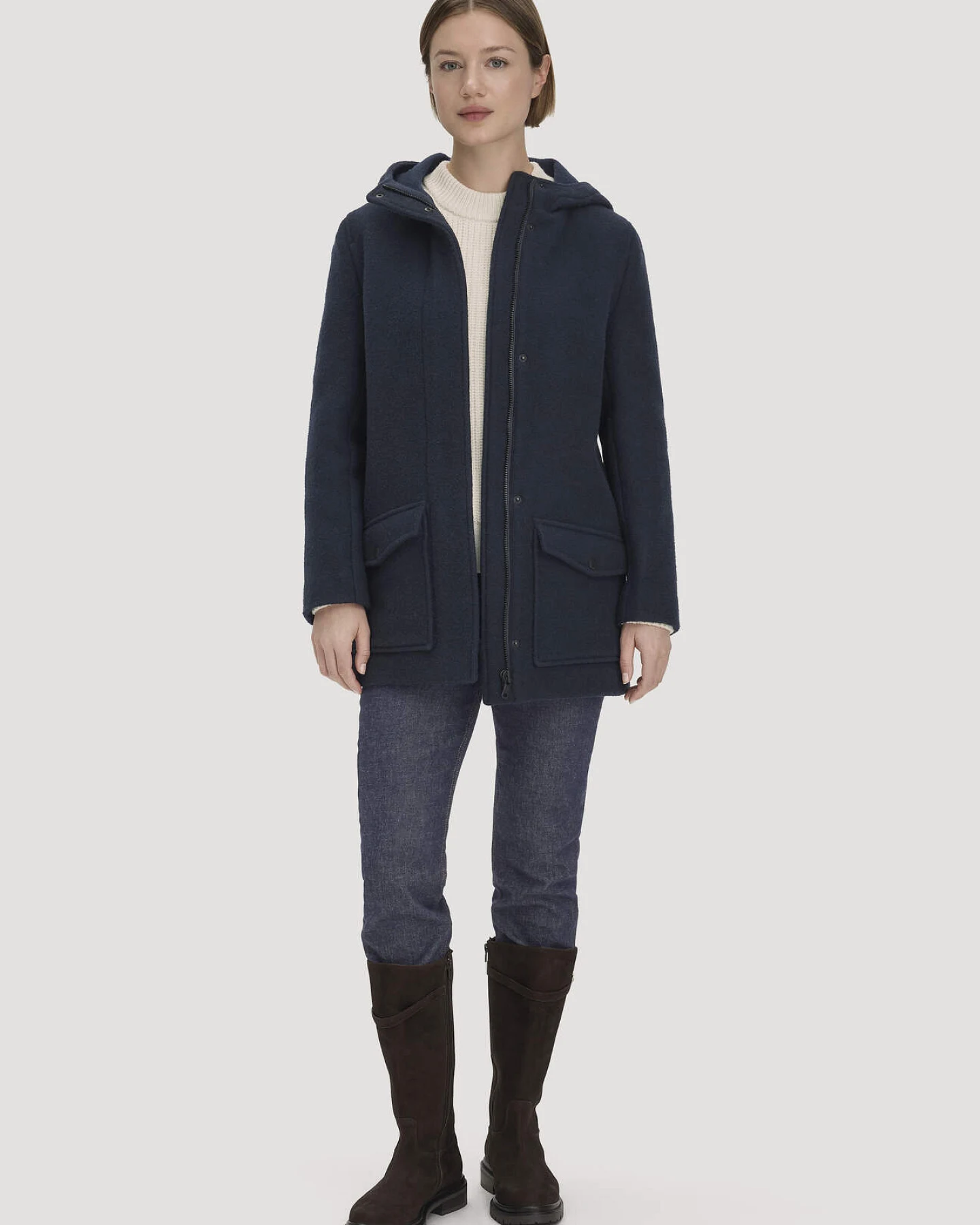 hessnatur Damen Rhön-Parka mit Kapuze Regular aus Rhönwolle und europäischer Schurwolle - blau - Größe 36 – Ansicht 2