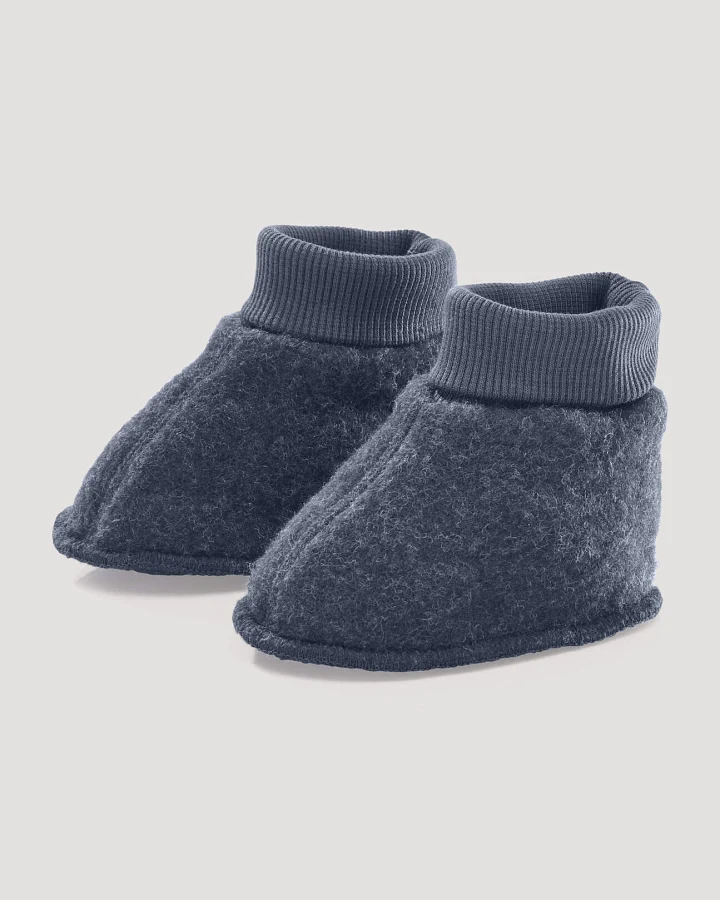 hessnatur Baby Wollfleece Schuhe aus Bio-Merinowolle - blau - Größe 74/80