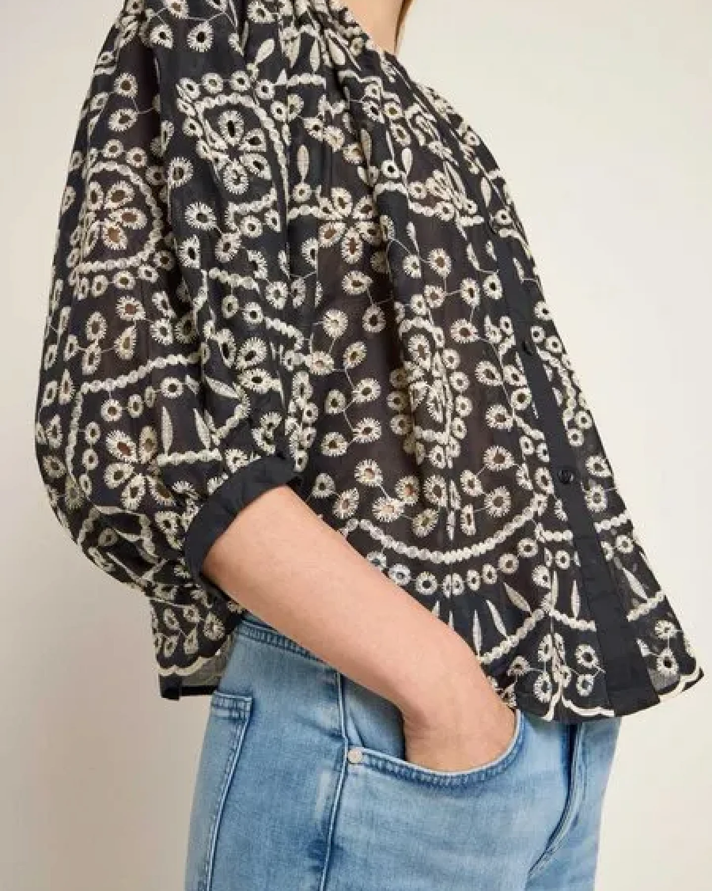 LANIUS Blusenshirt (OCS) mit Stickerei aus Bio-Baumwolle – Ansicht 4