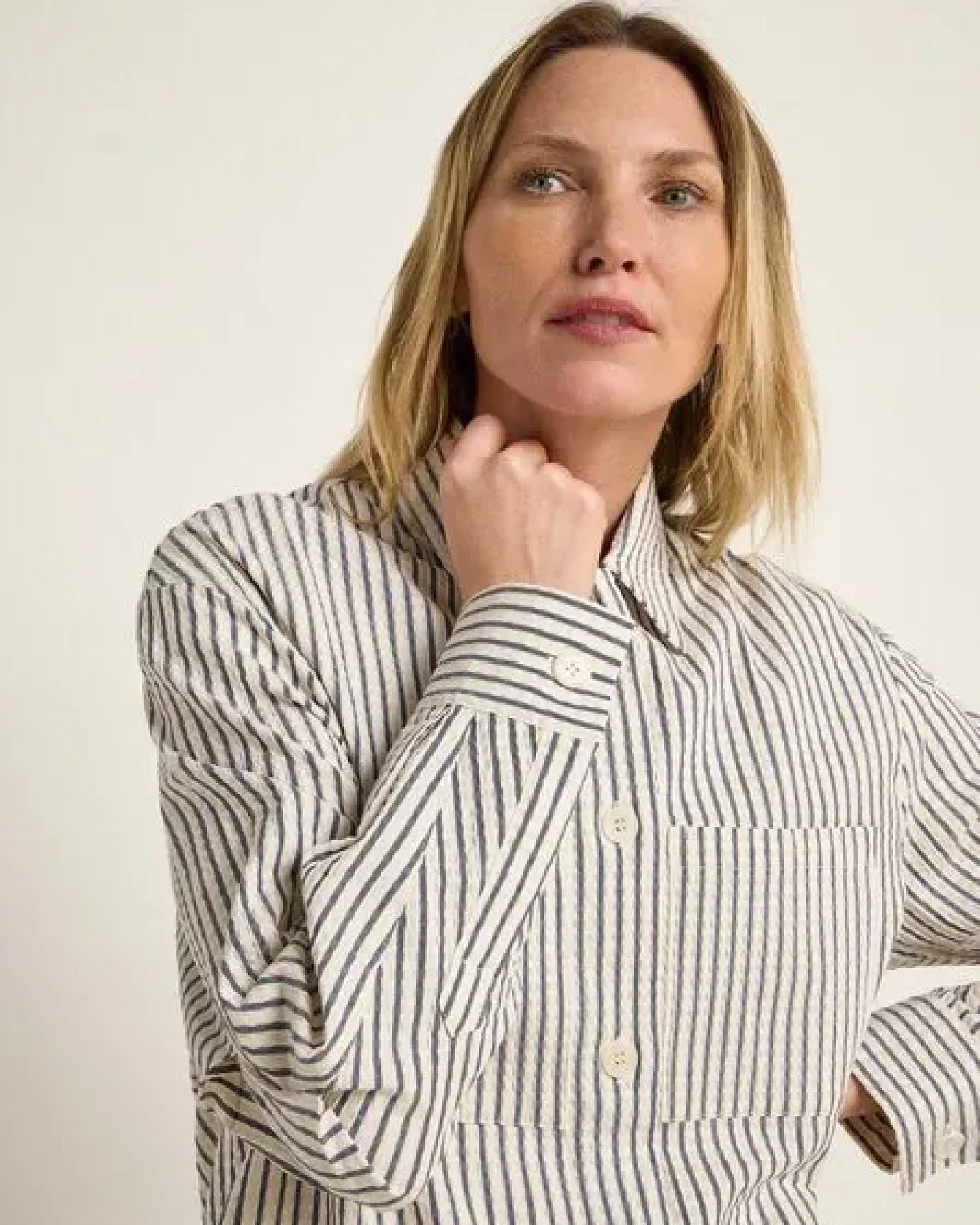 LANIUS Streifen Blusenjacke aus Bio-Baumwolle und TENCEL Lyocell – Ansicht 3