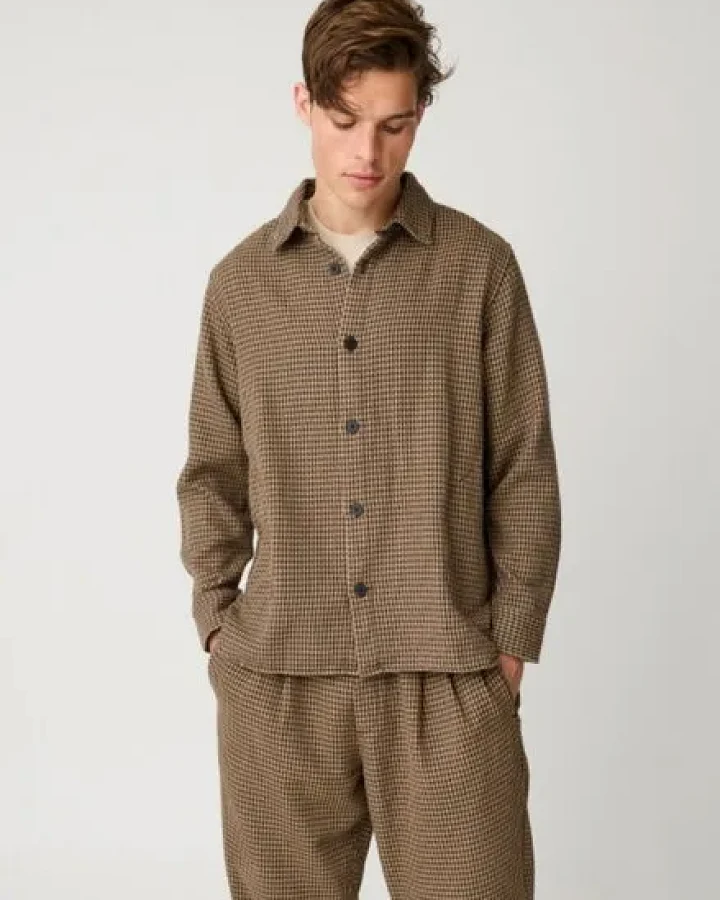 KnowledgeCotton Apparel Lockeres Overshirt mit Hahnentrittmuster aus Bio-Baumwolle