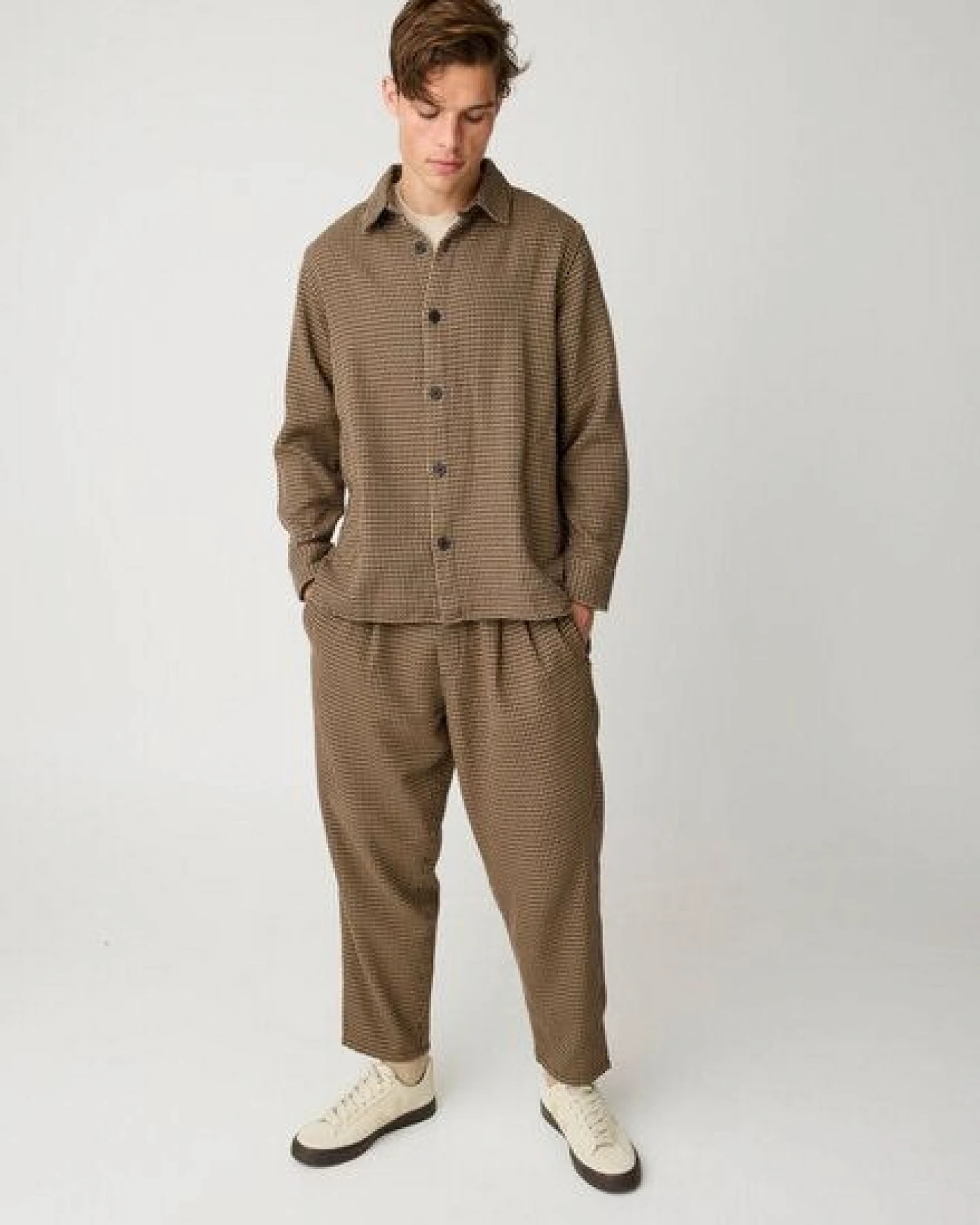 KnowledgeCotton Apparel Lockeres Overshirt mit Hahnentrittmuster aus Bio-Baumwolle – Ansicht 3