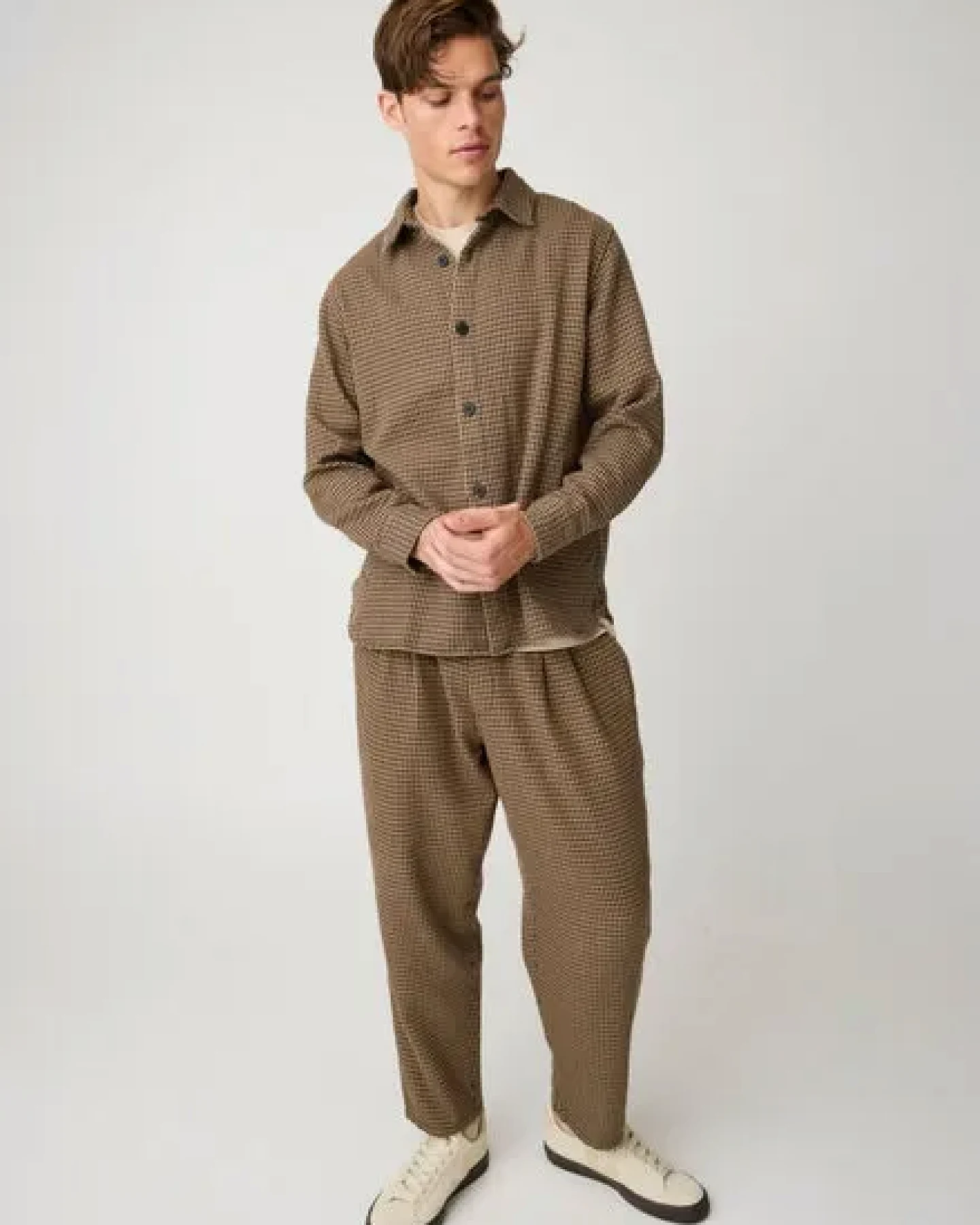 KnowledgeCotton Apparel Lockeres Overshirt mit Hahnentrittmuster aus Bio-Baumwolle – Ansicht 4