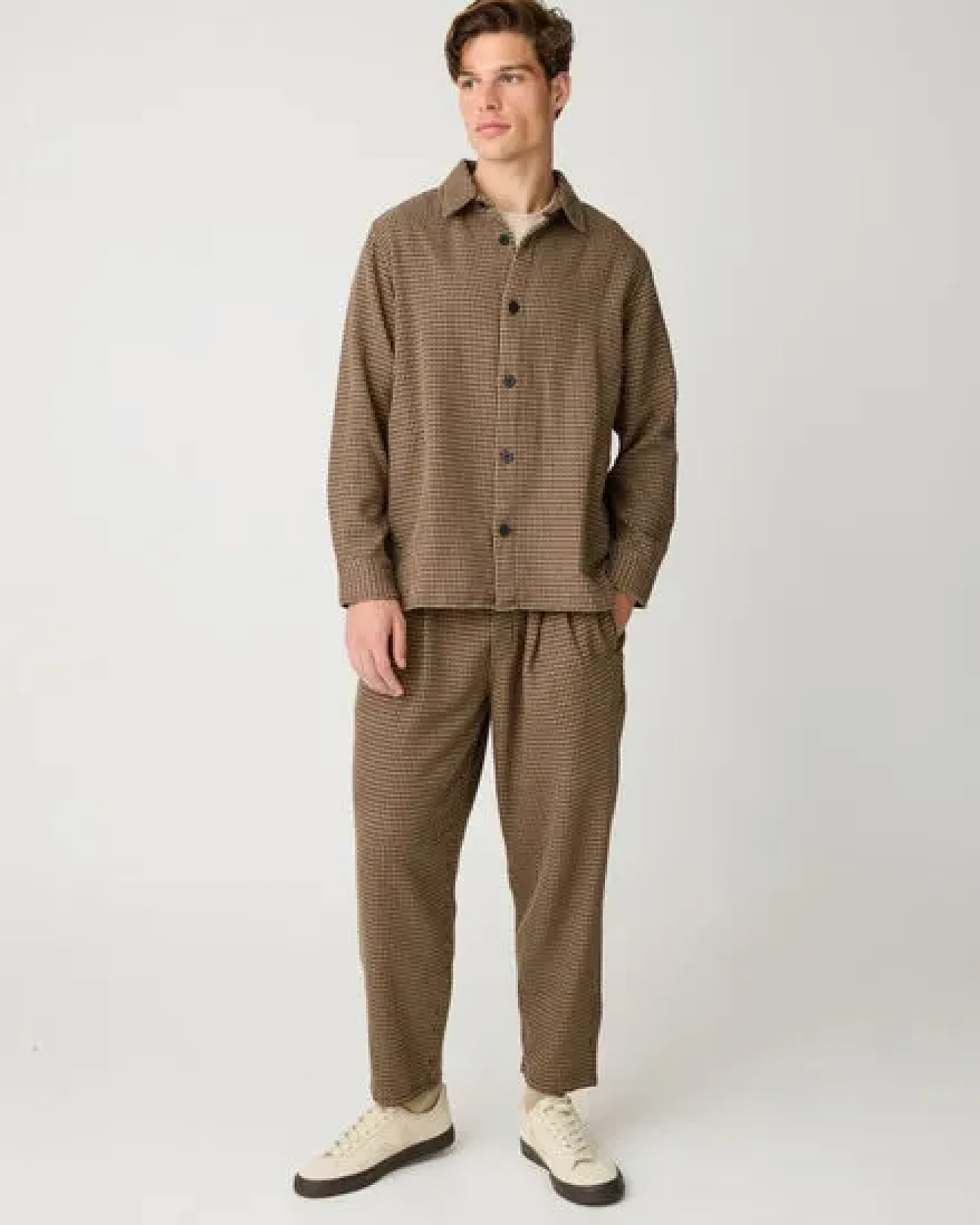 KnowledgeCotton Apparel Lockeres Overshirt mit Hahnentrittmuster aus Bio-Baumwolle – Ansicht 2