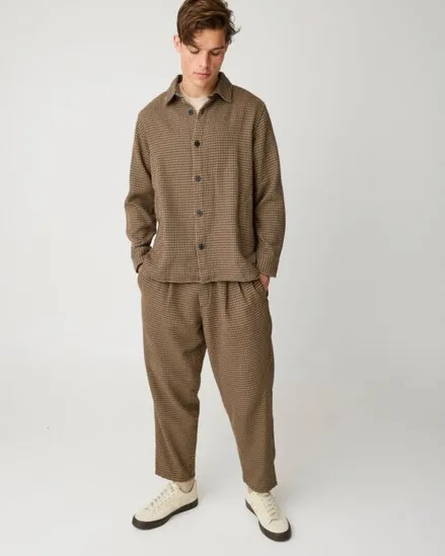 KnowledgeCotton Apparel Lockeres Overshirt mit Hahnentrittmuster aus Bio-Baumwolle – Ansicht 3