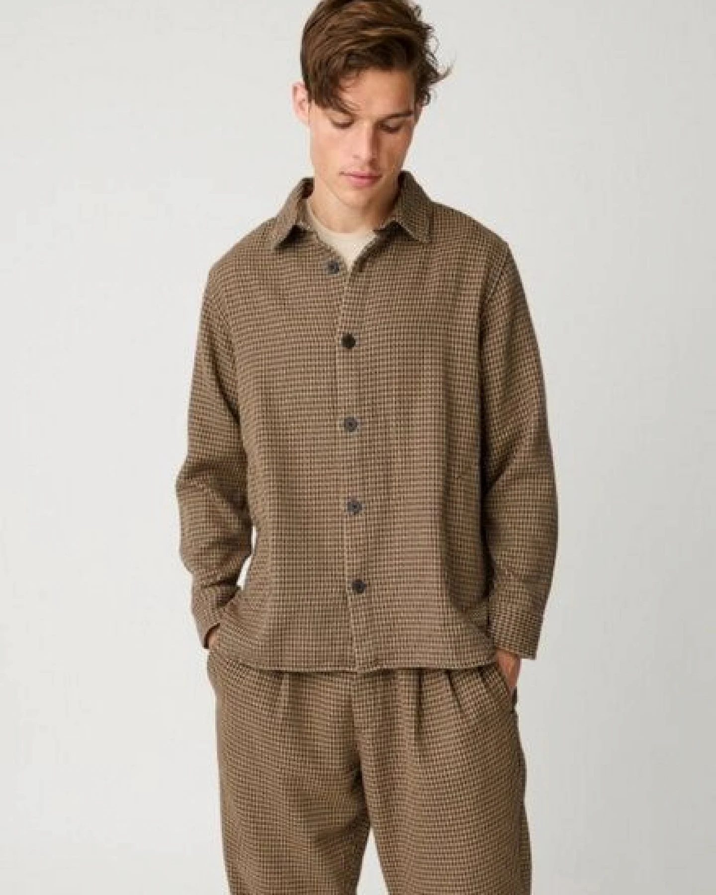 KnowledgeCotton Apparel Lockeres Overshirt mit Hahnentrittmuster aus Bio-Baumwolle – Ansicht 2