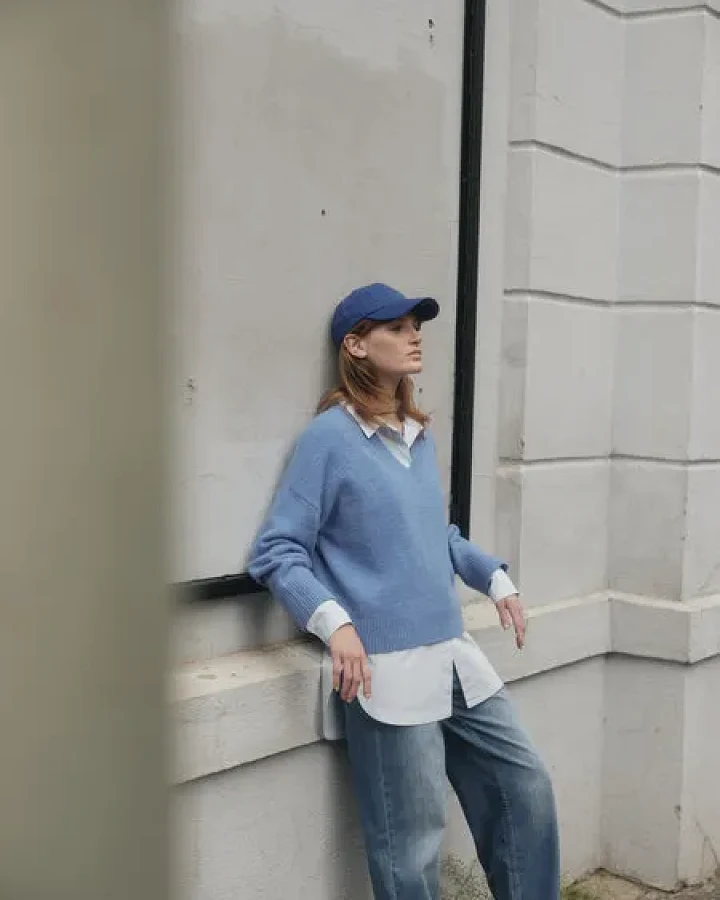 LANIUS Pullover mit V-Ausschnitt aus Alpakawolle und Merinowolle