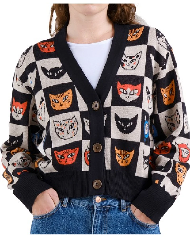 DEDICATED - Women's Cardigan Kanan Cat Bingo - Cardigan Gr XS schwarz