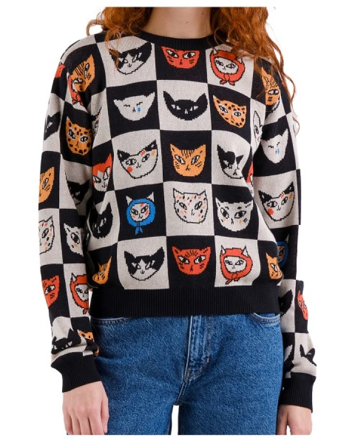DEDICATED - Women's Sweater Arendal Cat Bingo - Pullover Gr XS grau