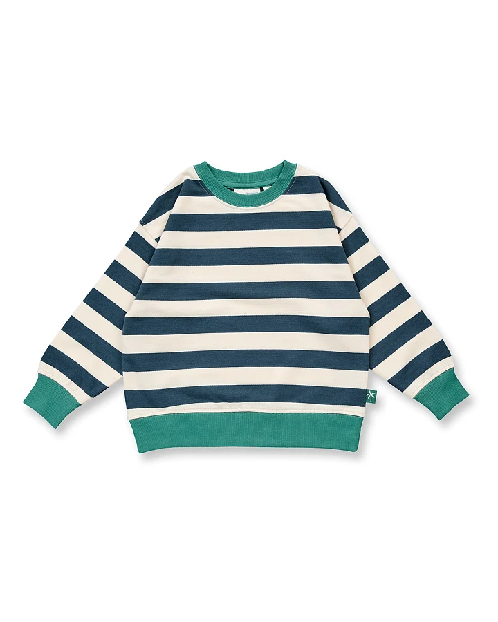 Kinder Sweatshirt dunkelpetrol-weiß geringelt, Modell DARI