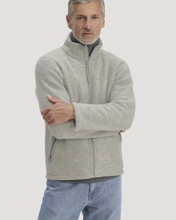 hessnatur Herren Wollfleece Jacke Regular aus Bio-Merinowolle - grau - Größe 48