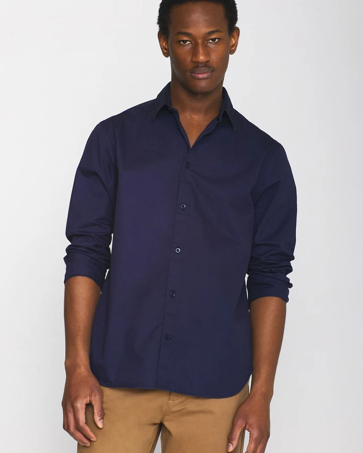 KnowledgeCotton Apparel Herren vegan Hemd Alf Regular Crispy Total Eclipse Navy